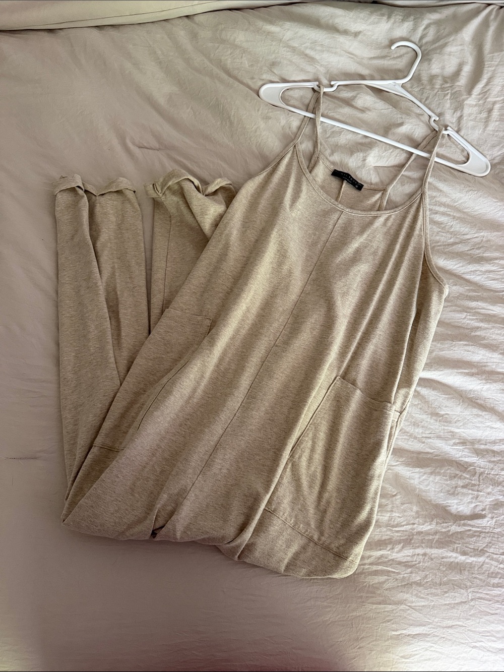 Beige Sleeveless Jumpsuit with Front Pockets